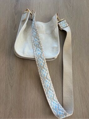 Ah Dorned Cream Crossbody Bag with Patterned Strap